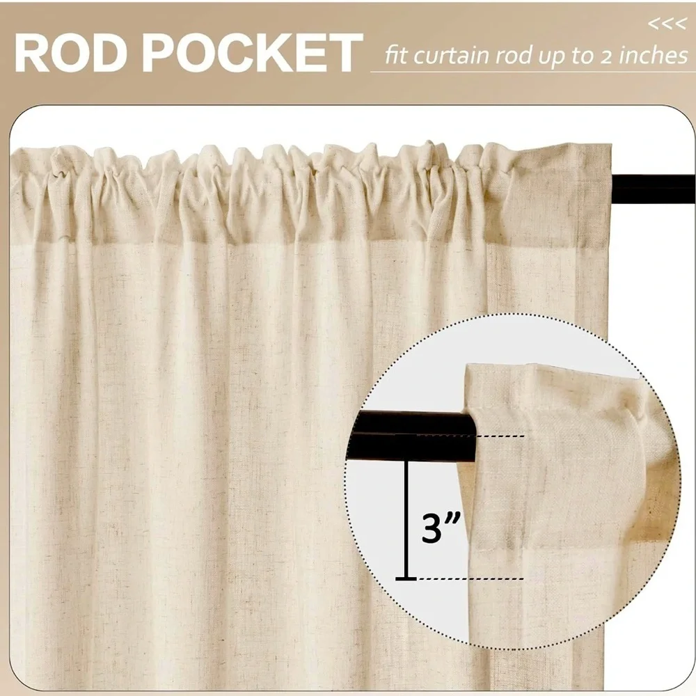 NIB- Maswond Extra Long Linen Curtain. 1 panel. Natural in Color. Size- 52x240
